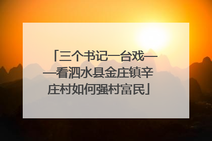 三个书记一台戏——看泗水县金庄镇辛庄村如何强村富民