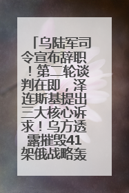 乌陆军司令宣布辞职！第二轮谈判在即，泽连斯基提出三大核心诉求！乌方透露摧毁41架俄战略轰炸机